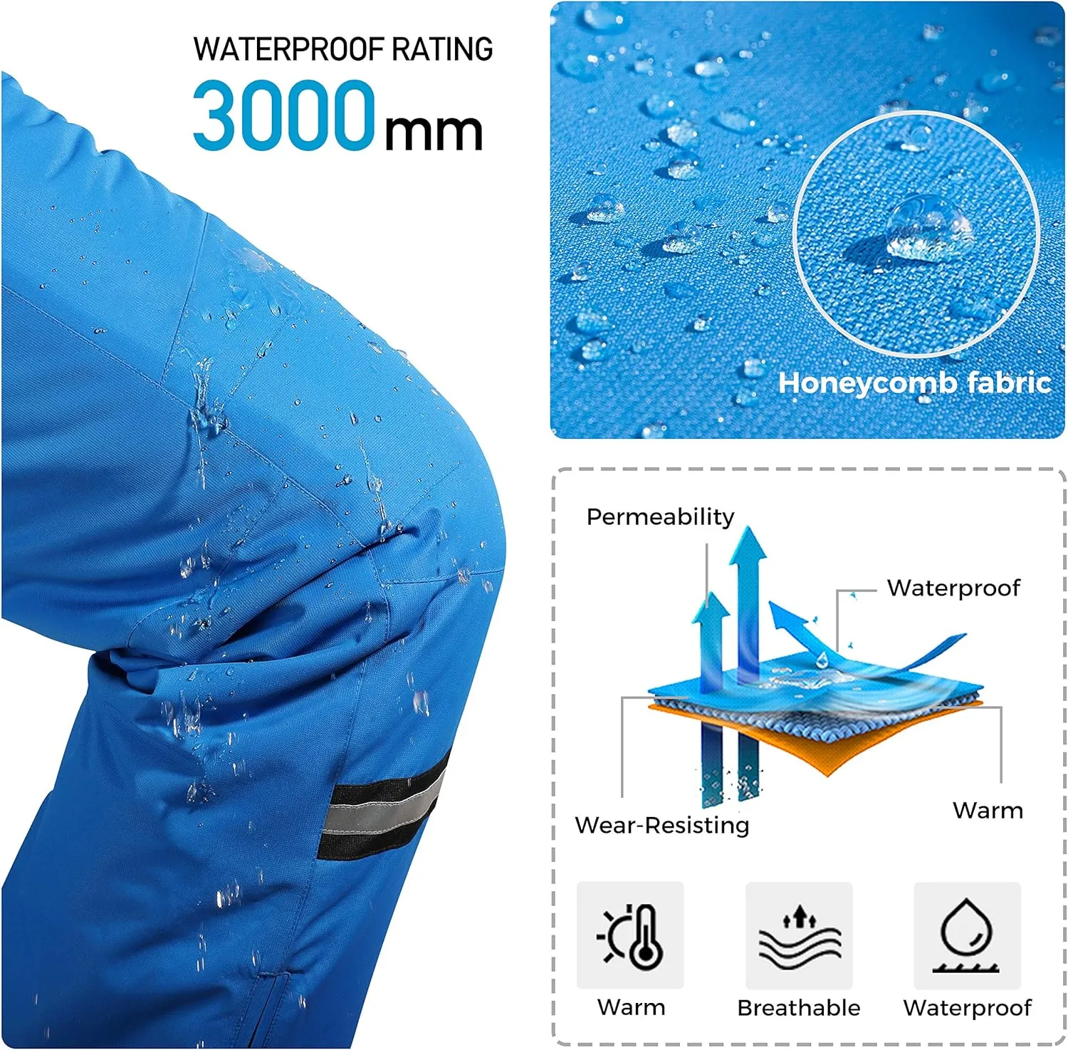 Wantdo Men's Winter Insulated Ski Pants Waterproof Snow Bibs Cargo Overalls