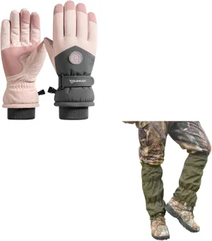 Waterproof Winter Ski Snow Gloves for Men, Women, Youth Pink | Touchscreen Cold Weather Hand Warming Gloves Winter Work Gloves   Waterproof Gators for Hiking Boots and Shoes