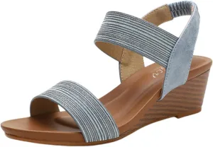 Wedge Sandals for Women 2025 Sparkly Heeled Wedges Sandal Open Toe Slip On Shoes Ankle Elastic Band Behemia Shoes Fashion Arch Support Orthopedic Sandals