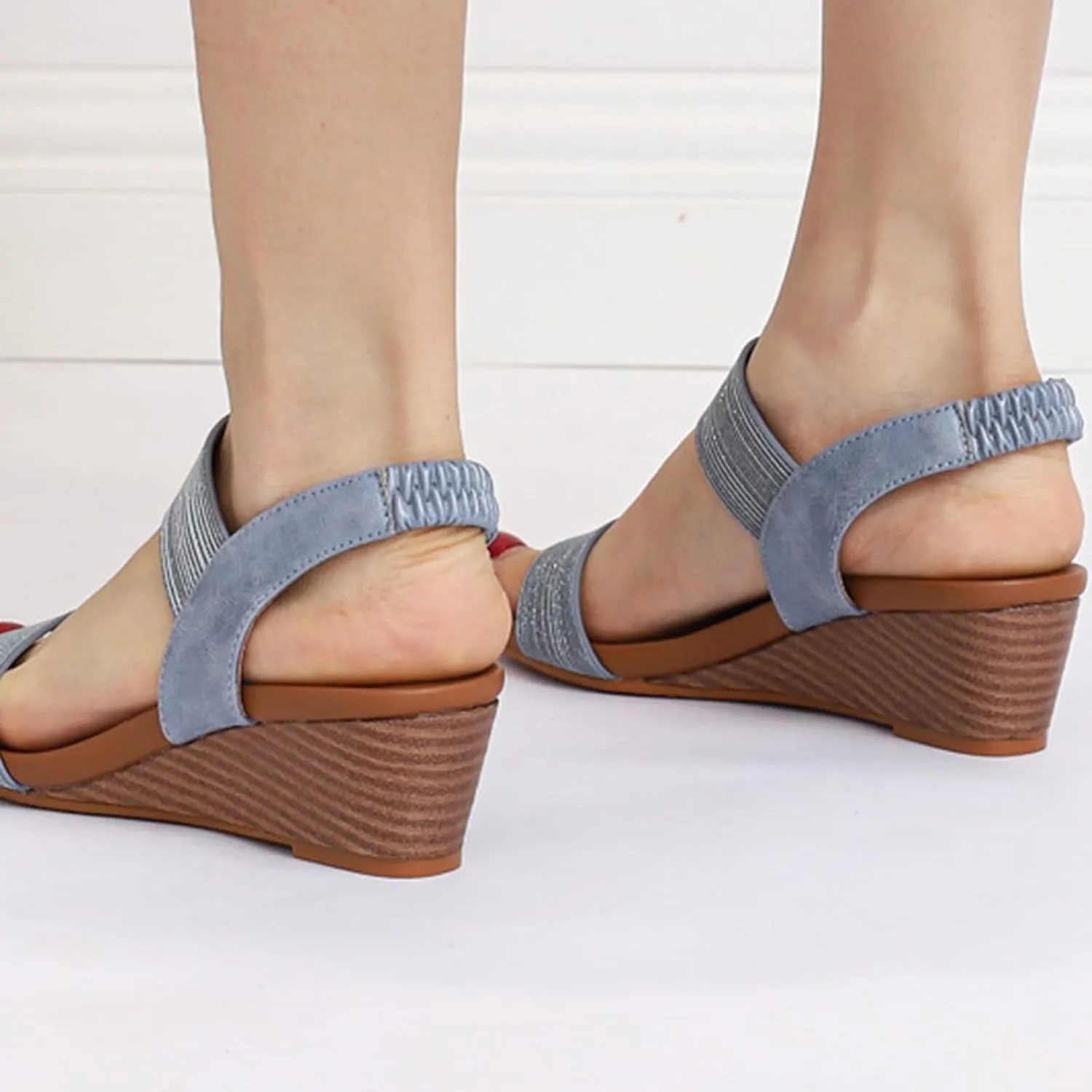 Wedge Sandals for Women 2025 Sparkly Heeled Wedges Sandal Open Toe Slip On Shoes Ankle Elastic Band Behemia Shoes Fashion Arch Support Orthopedic Sandals