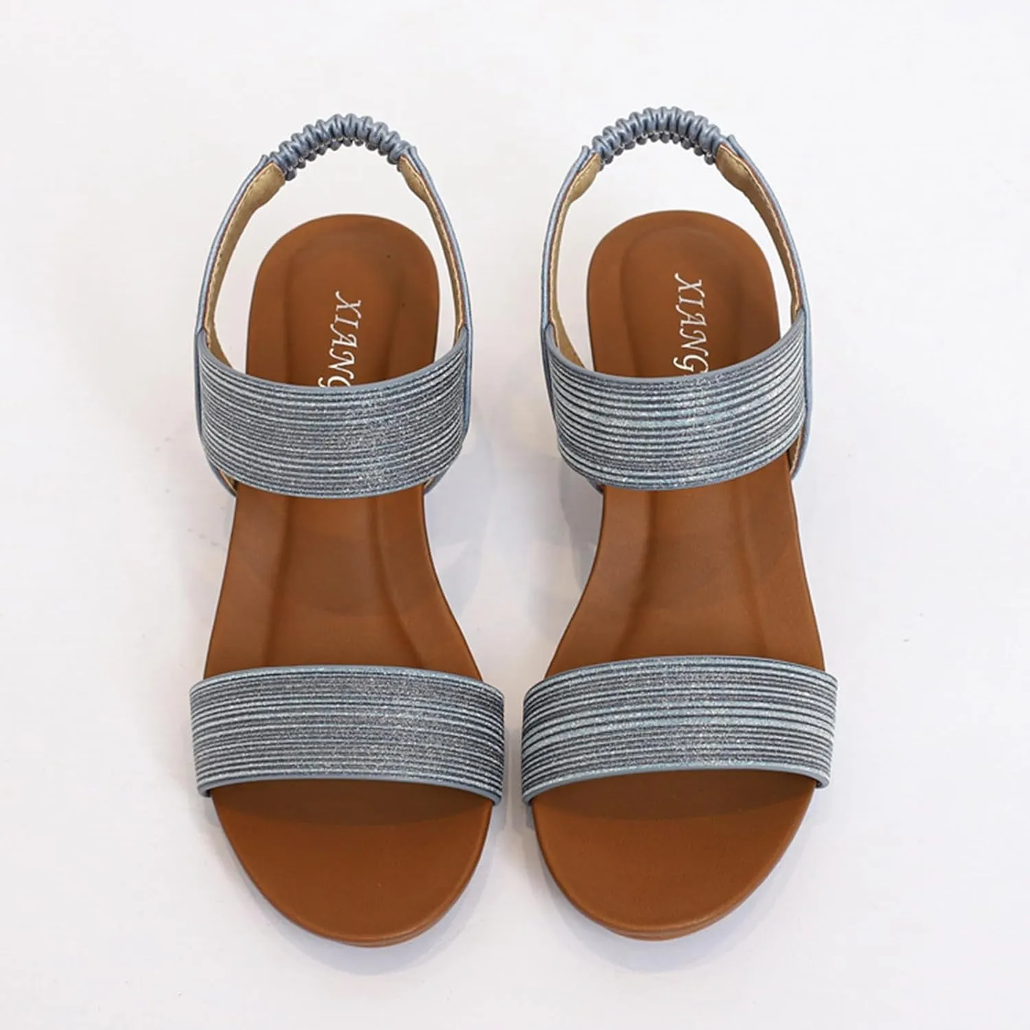 Wedge Sandals for Women 2025 Sparkly Heeled Wedges Sandal Open Toe Slip On Shoes Ankle Elastic Band Behemia Shoes Fashion Arch Support Orthopedic Sandals