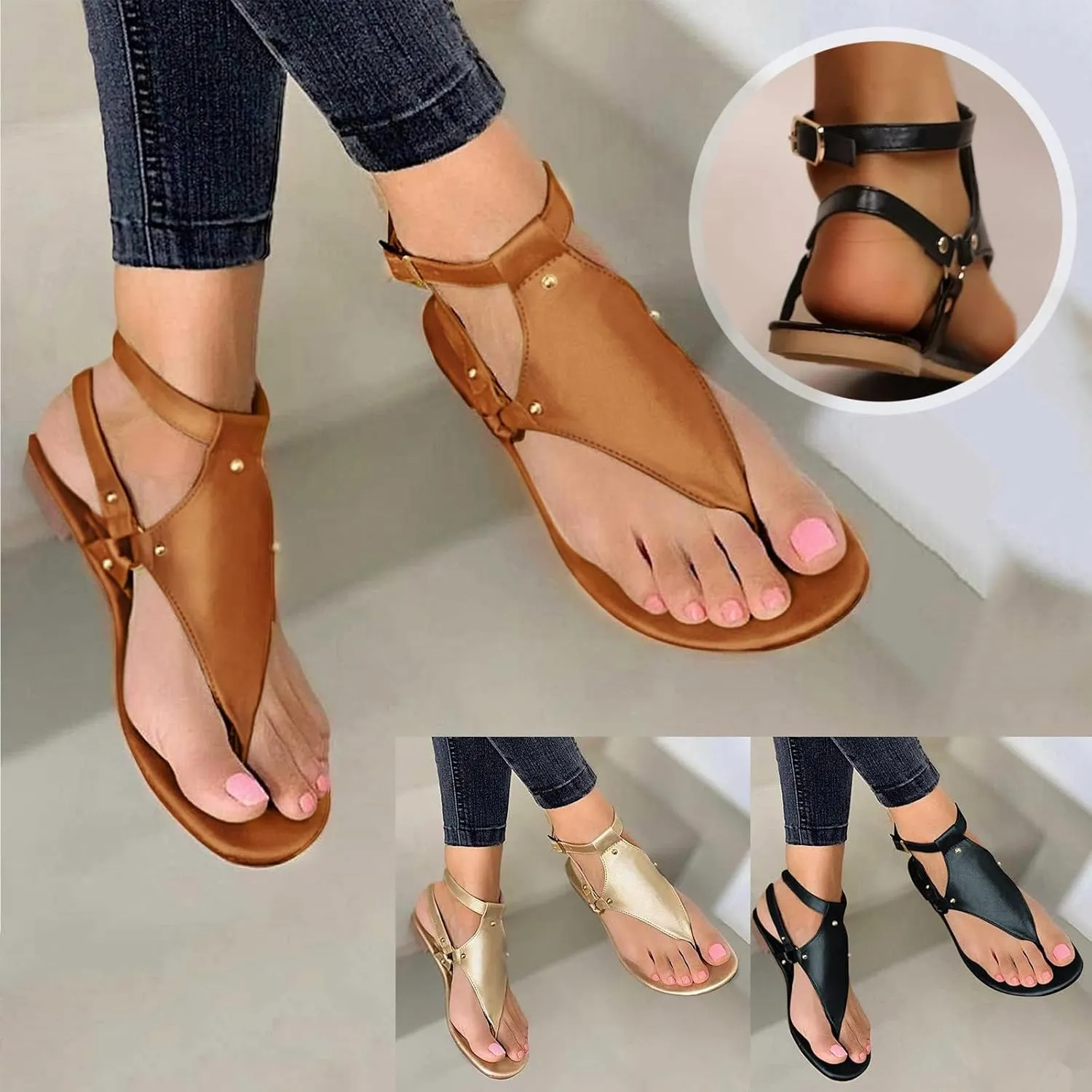 Wedge Sandals for Women Dressy Orthopedic Open Toe Walking Shoes Summer Casual Bohemian Buckle Ankle Strap Sandals Lightweight Comfortable Clip Toe Slip On Sandals Cool Thong Flip Flops