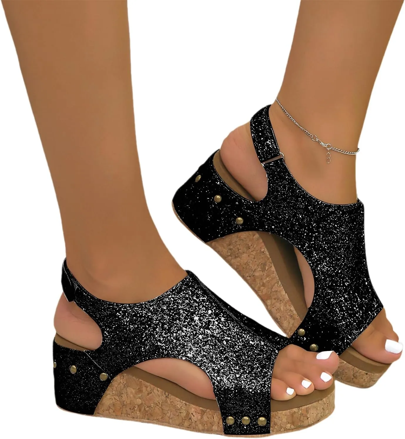 Wedge Sandals for Women Orthopedic Open Toe Wedge Platform Sandal Dressy Strap Ankle Strap Buckle Sandals