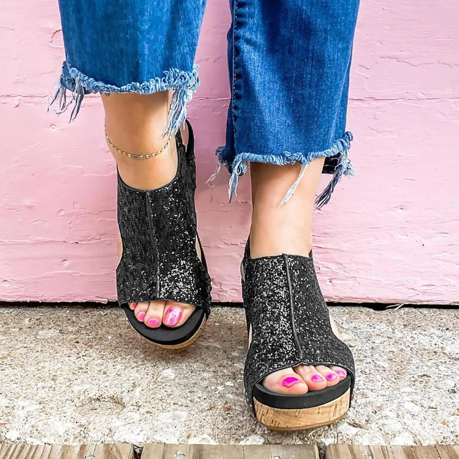 Wedge Sandals for Women Orthopedic Open Toe Wedge Platform Sandal Dressy Strap Ankle Strap Buckle Sandals