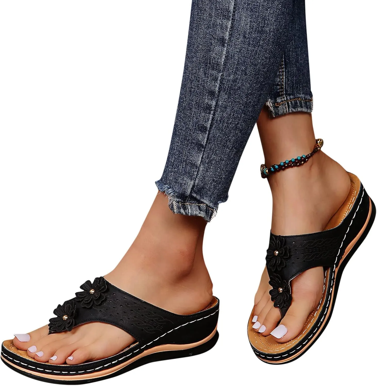 Wedge Sandals for Women Orthopedic Sandals with Arch Support Wedges Thong Sandals Slides Open Toe Flip Flops Sandals