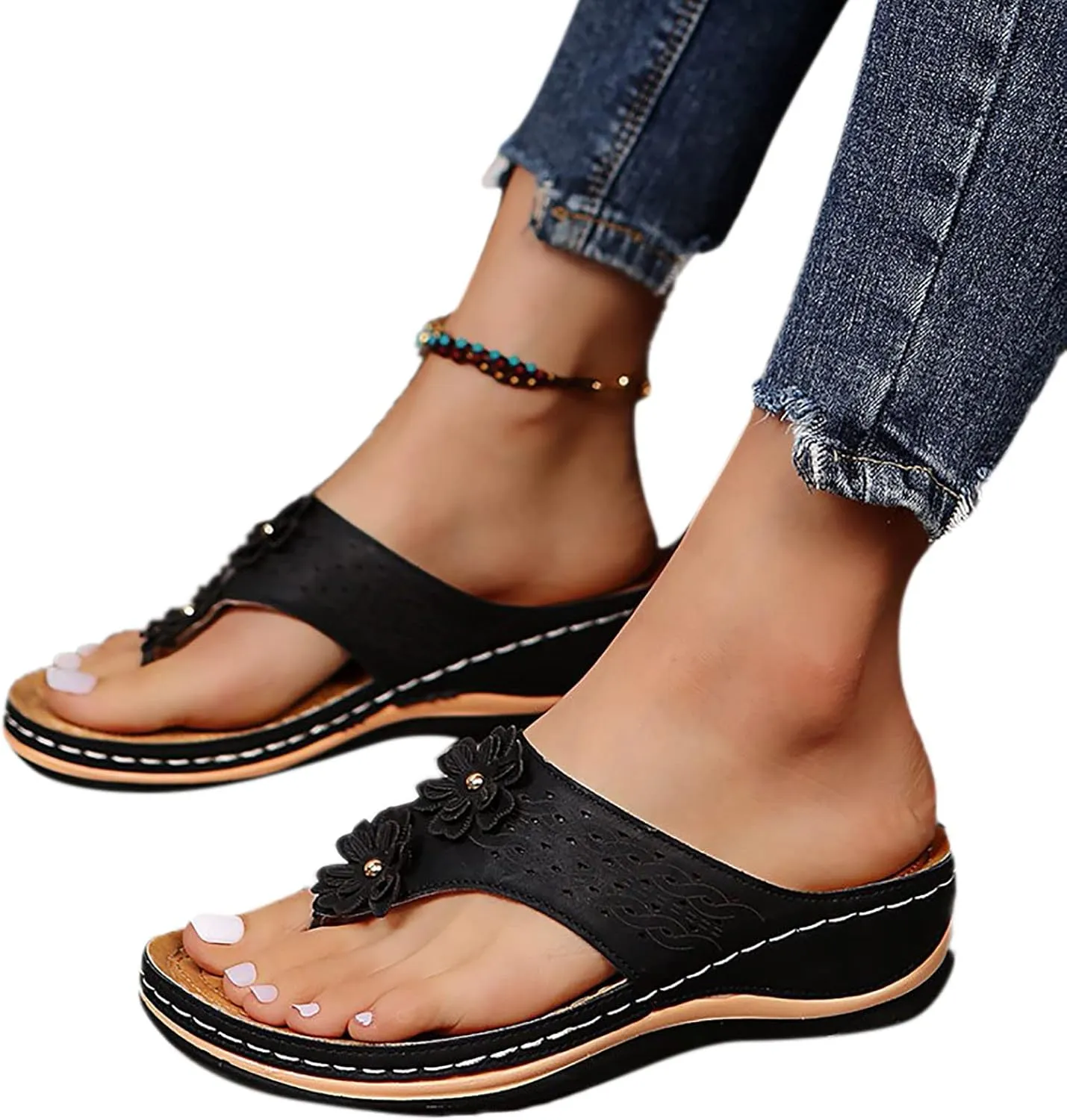 Wedge Sandals for Women Orthopedic Sandals with Arch Support Wedges Thong Sandals Slides Open Toe Flip Flops Sandals