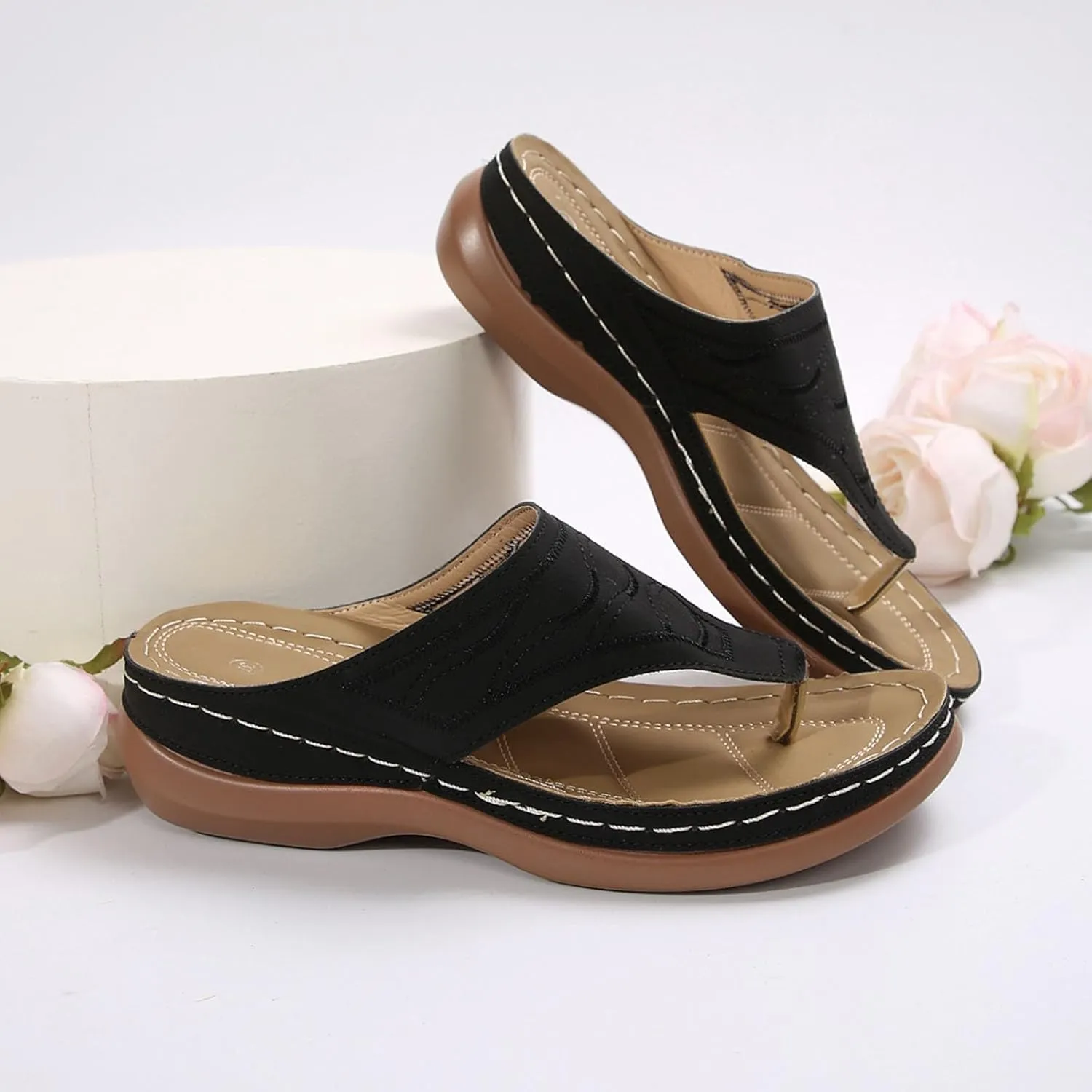 Wide Width Orthopedic Sandals for Women Comfortable Arch Support Dressy Summer Flip Flops Fashion Slip on Walking Beach Platform Sandals