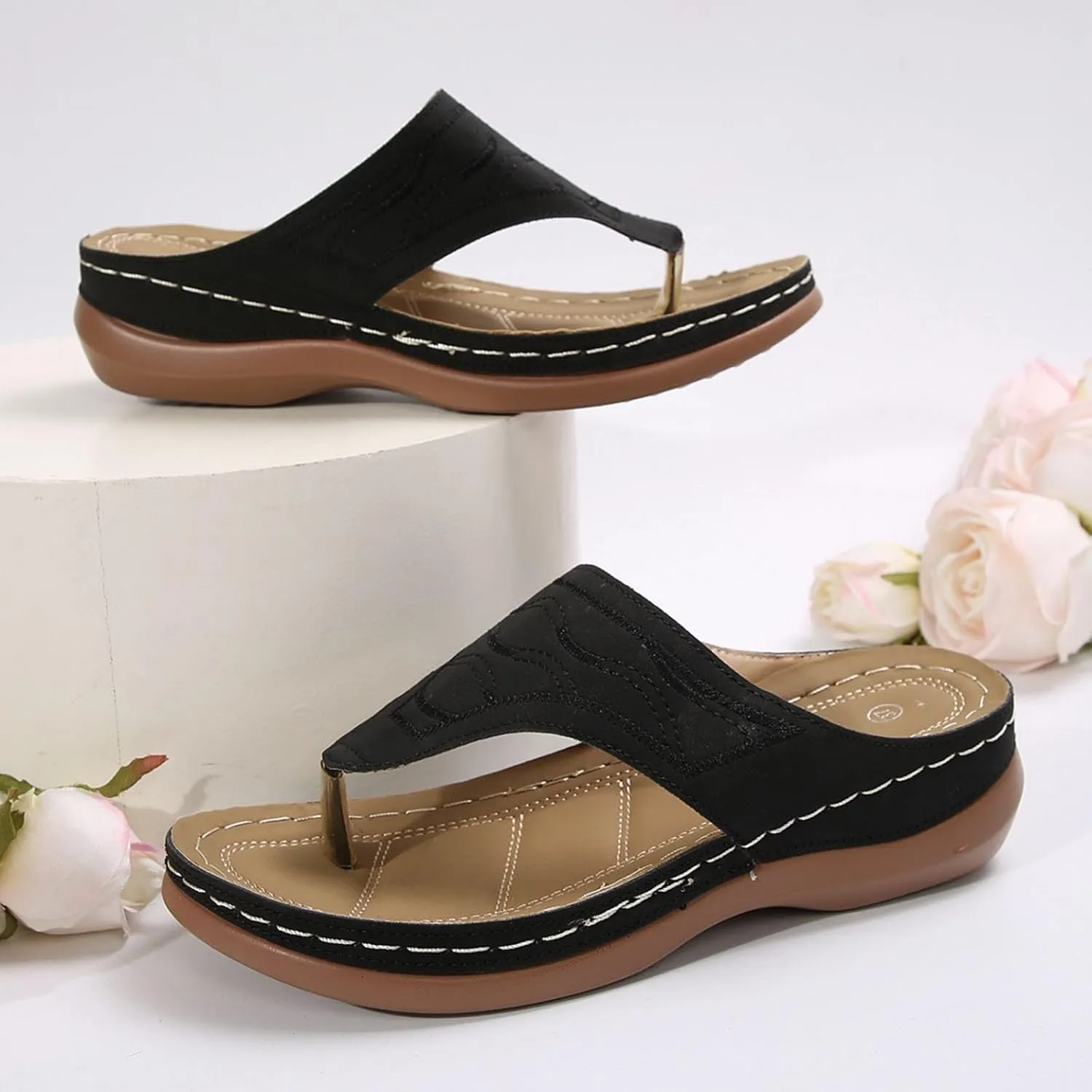 Wide Width Orthopedic Sandals for Women Comfortable Arch Support Dressy Summer Flip Flops Fashion Slip on Walking Beach Platform Sandals
