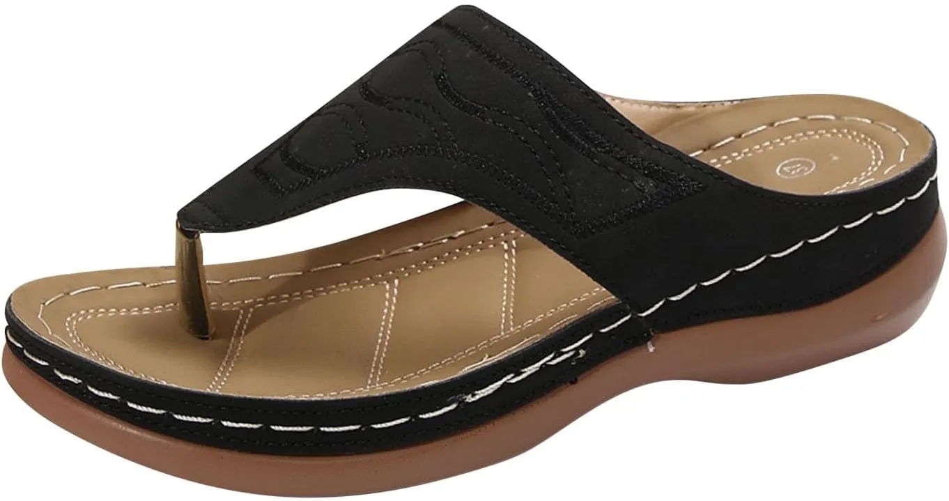 Wide Width Orthopedic Sandals for Women Comfortable Arch Support Dressy Summer Flip Flops Fashion Slip on Walking Beach Platform Sandals