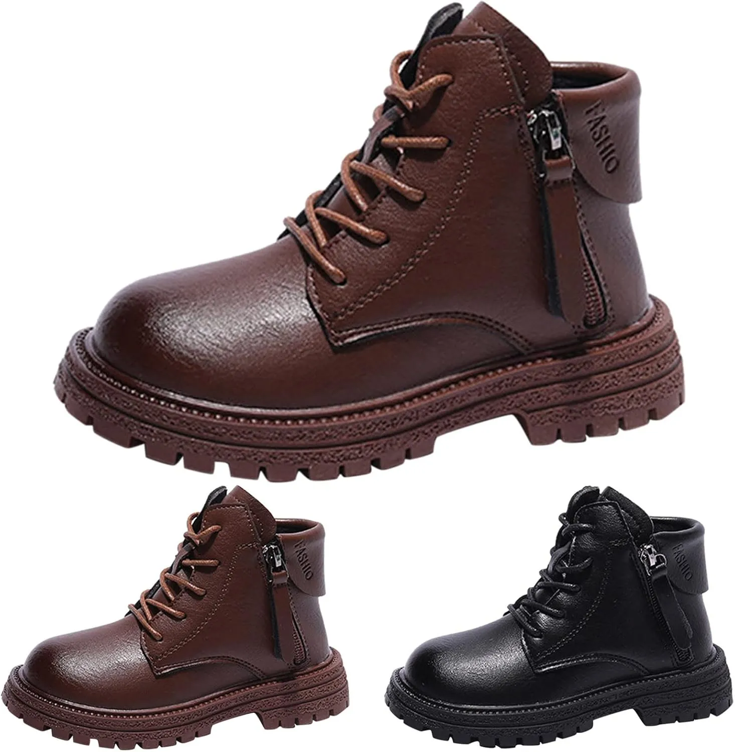 Winter Children Boots Boys Girls Ankle Boots Round Toe Thick Sole Non Slip Warm Both Side Zipper Bootie Hiking Shoes (Black, 4.5-5 Years Toddler)