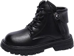 Winter Children Boots Boys Girls Ankle Boots Round Toe Thick Sole Non Slip Warm Both Side Zipper Bootie Hiking Shoes (Black, 4.5-5 Years Toddler)
