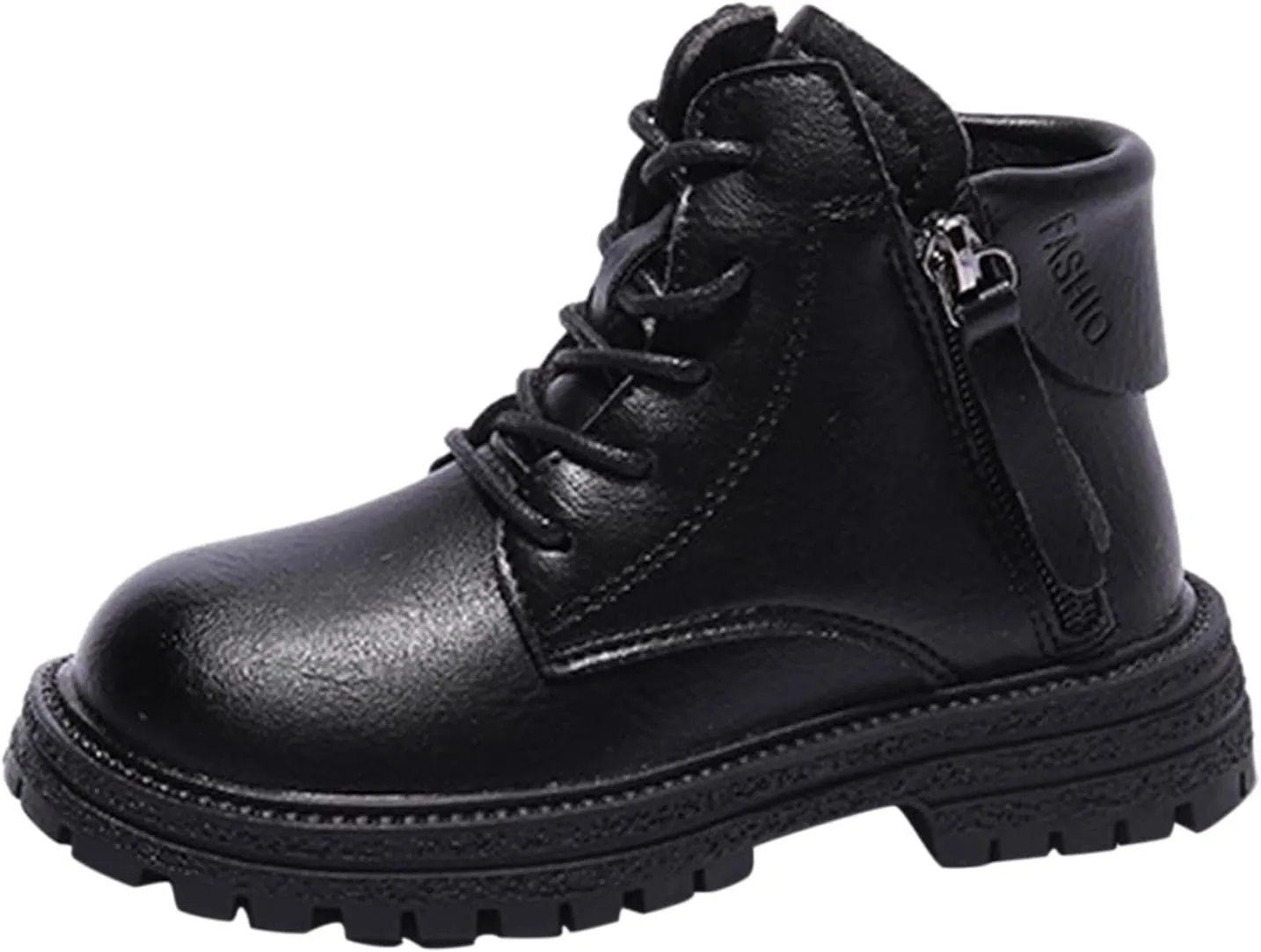 Winter Children Boots Boys Girls Ankle Boots Round Toe Thick Sole Non Slip Warm Both Side Zipper Bootie Hiking Shoes (Black, 4.5-5 Years Toddler)