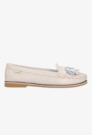 Wojas Light Pink Leather Loafers with Fringes | 4617055