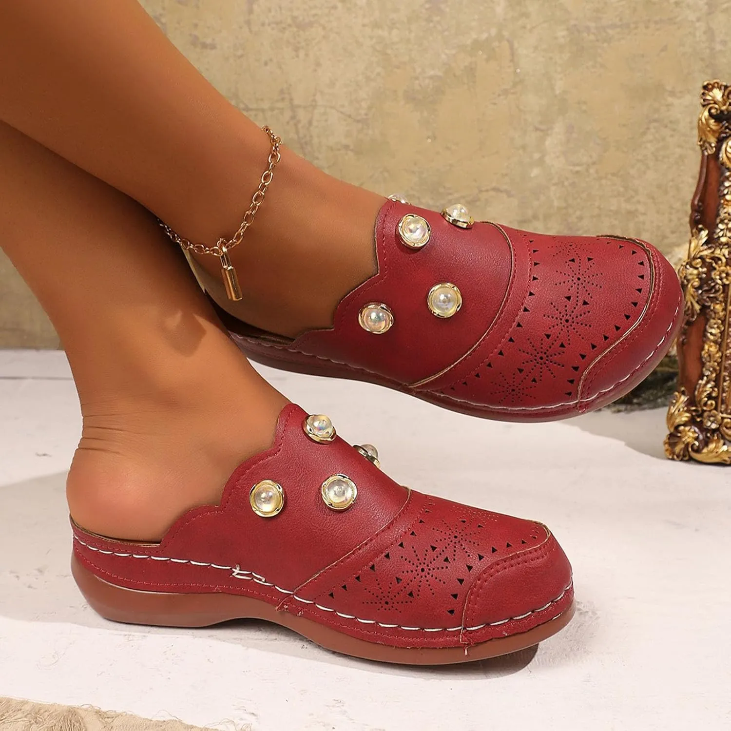 Women Arch Support Slides Closed Toe Cute Mules Women Slip On Summer Mule High Heels Slipper Dressy Orthopedic Sandale
