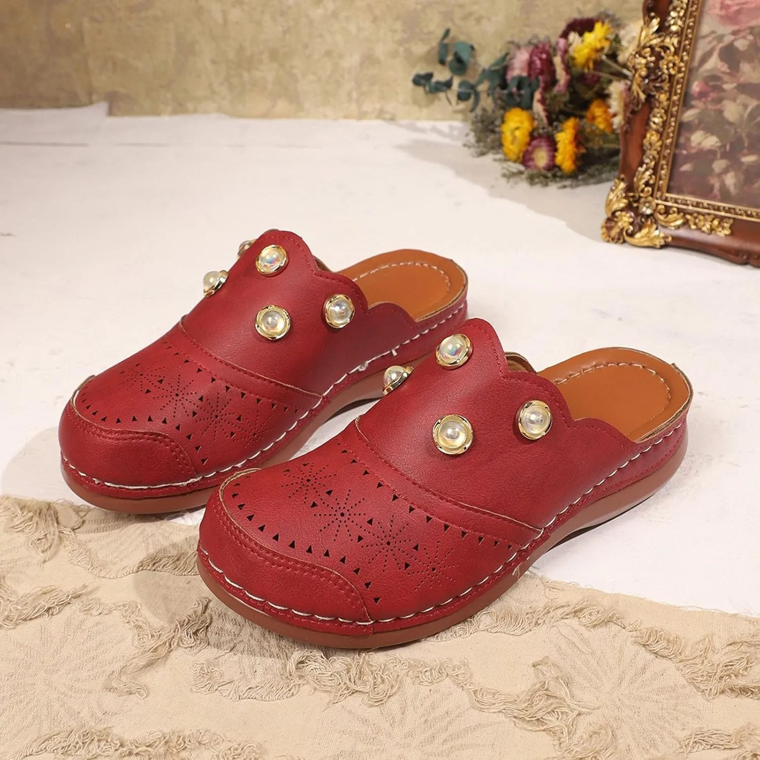 Women Arch Support Slides Closed Toe Cute Mules Women Slip On Summer Mule High Heels Slipper Dressy Orthopedic Sandale