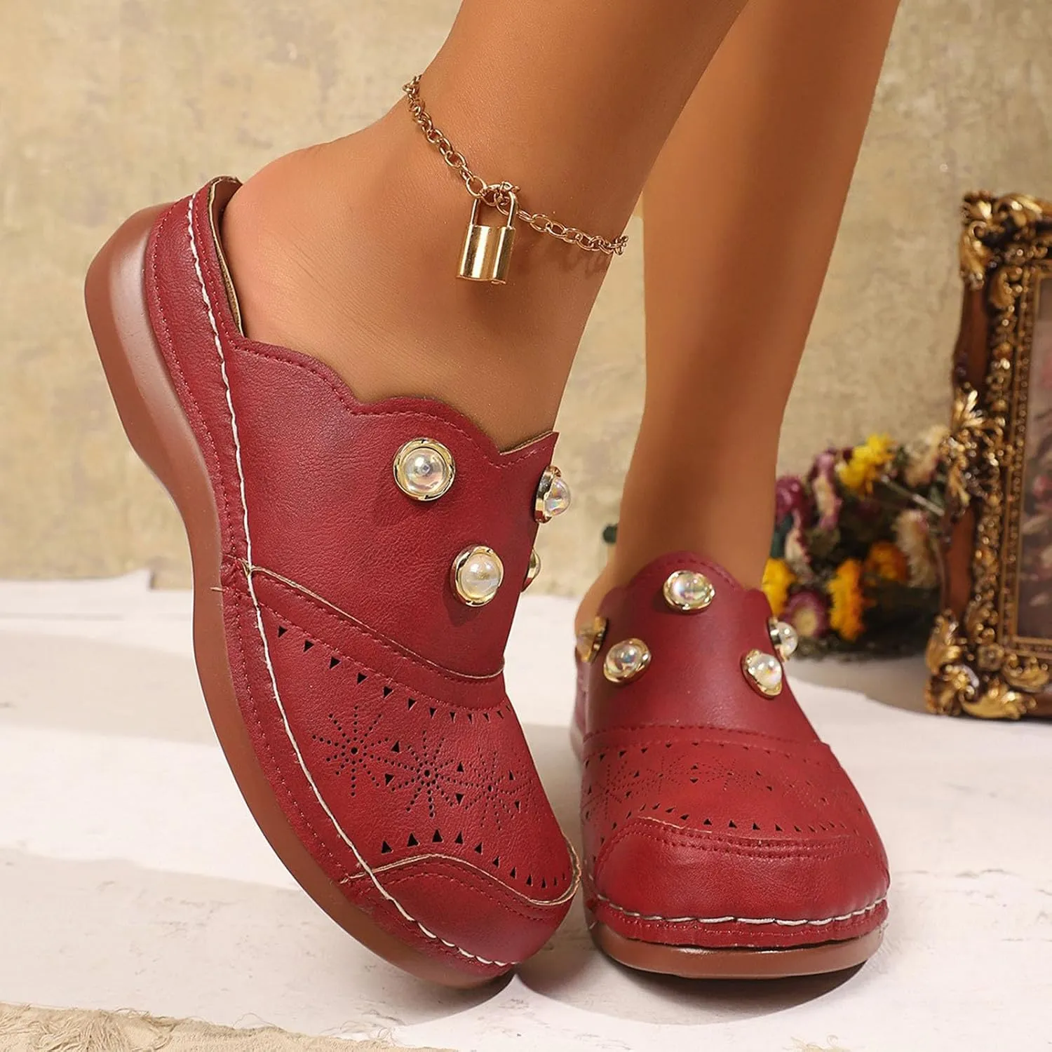 Women Arch Support Slides Closed Toe Cute Mules Women Slip On Summer Mule High Heels Slipper Dressy Orthopedic Sandale