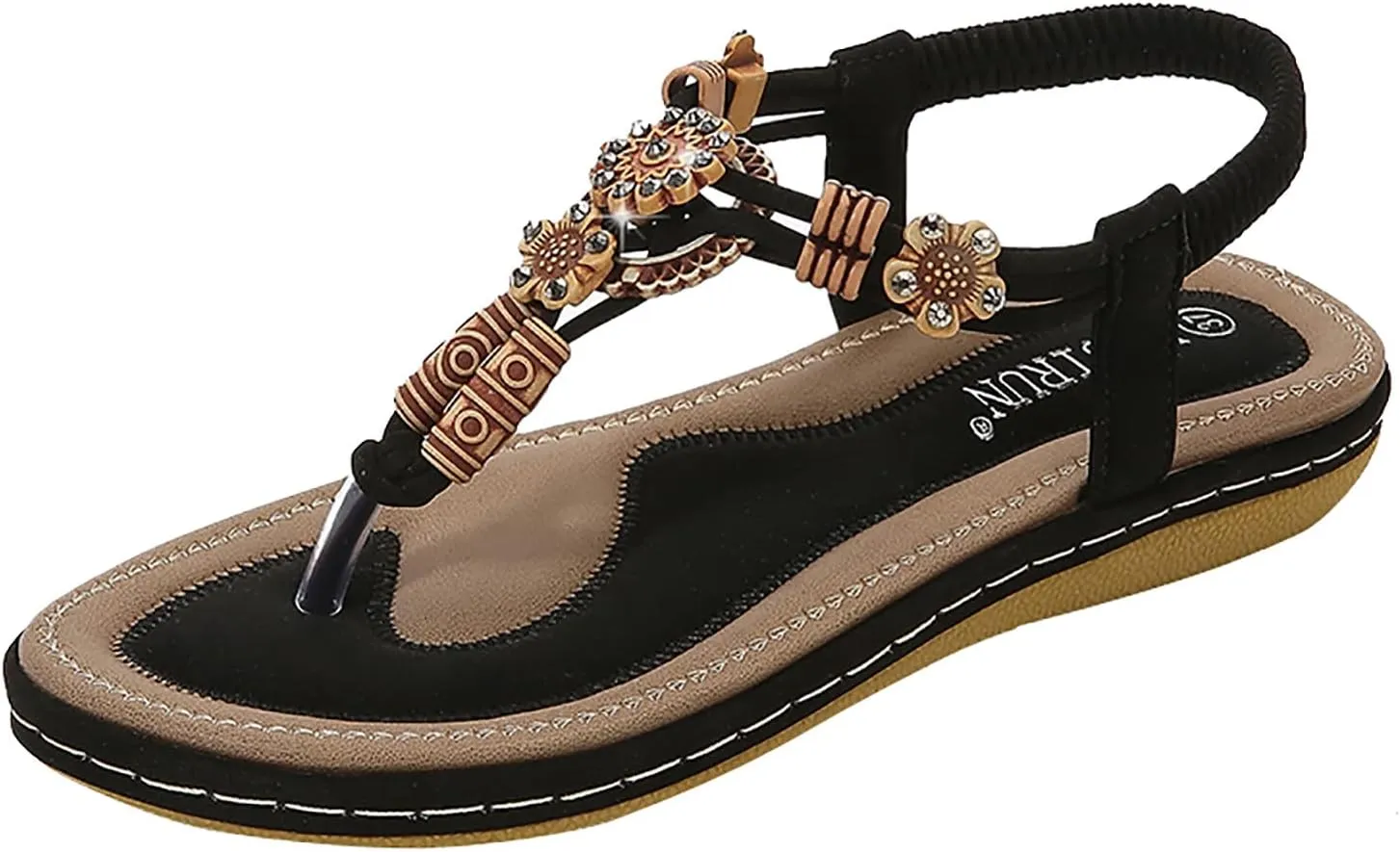 Women Bohemia Sandal Elastic Ankle Strap Dress Shoes Summer Flowers Beach Thong Sandals For Party Wedding School