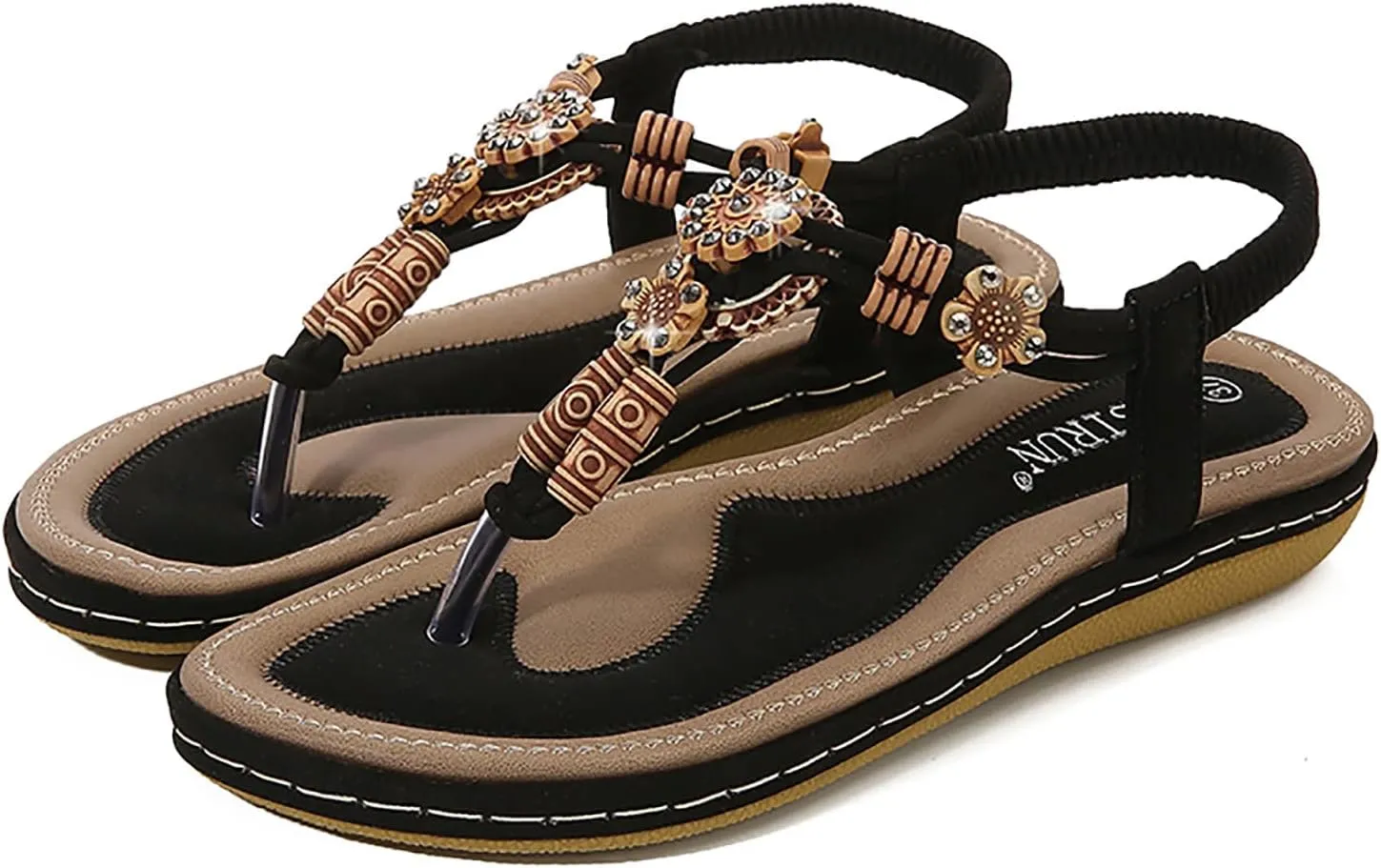 Women Bohemia Sandal Elastic Ankle Strap Dress Shoes Summer Flowers Beach Thong Sandals For Party Wedding School