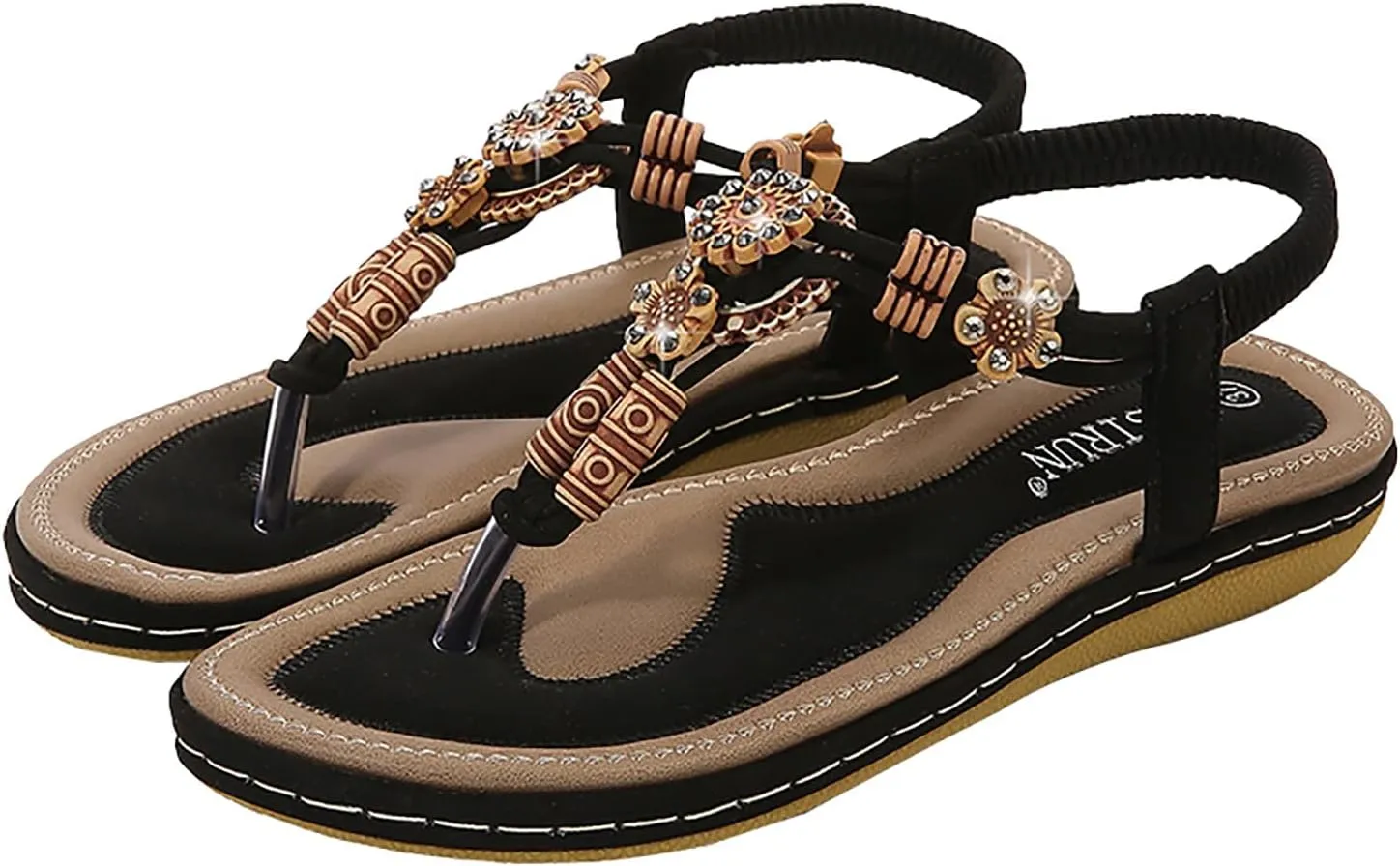 Women Bohemia Sandal Elastic Ankle Strap Dress Shoes Summer Flowers Beach Thong Sandals For Party Wedding School