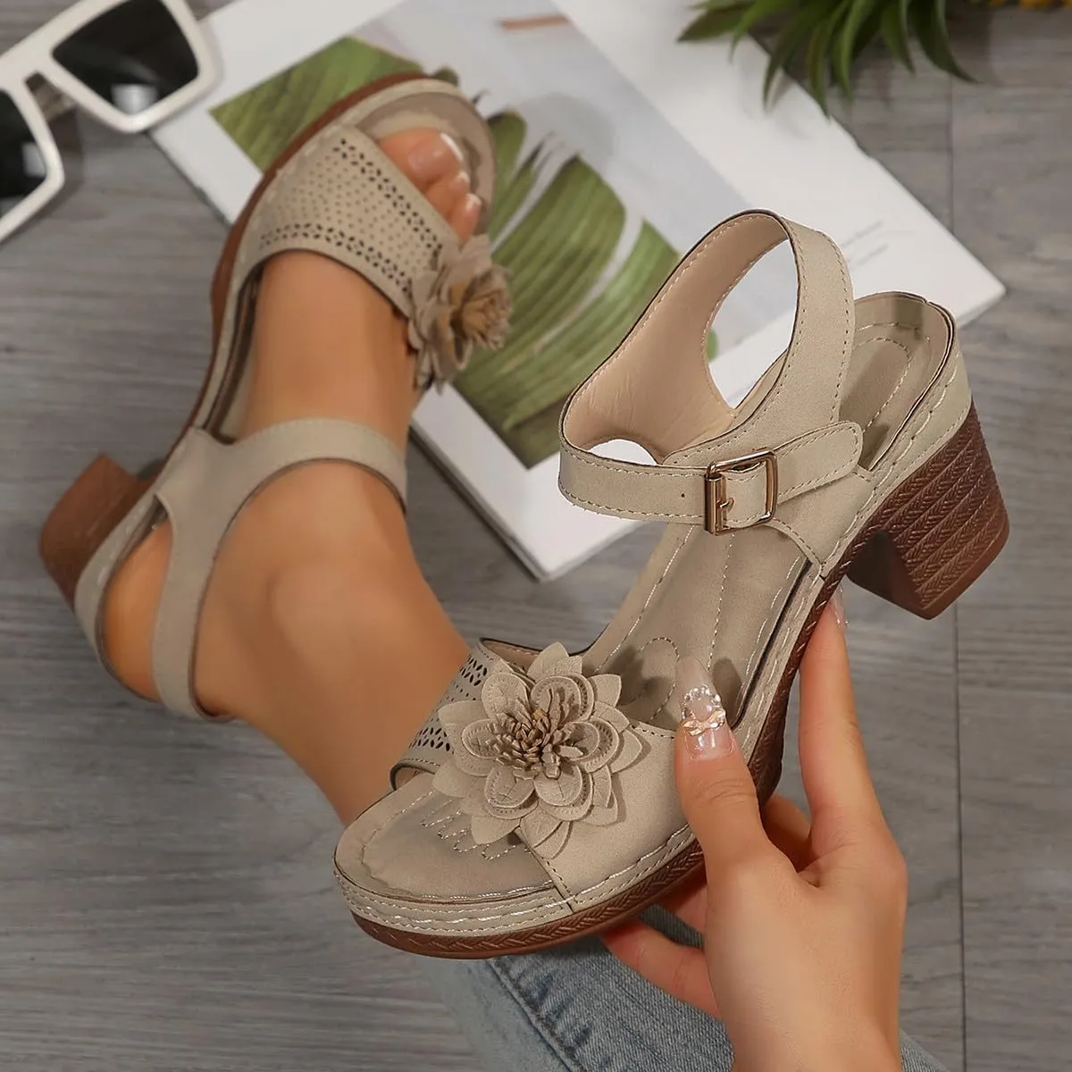 Women Chunky Platform Heels Casual Adjustable Ankle Strap Open Toe Heel Strappy Sandals Party Dressy Shoes Sandals