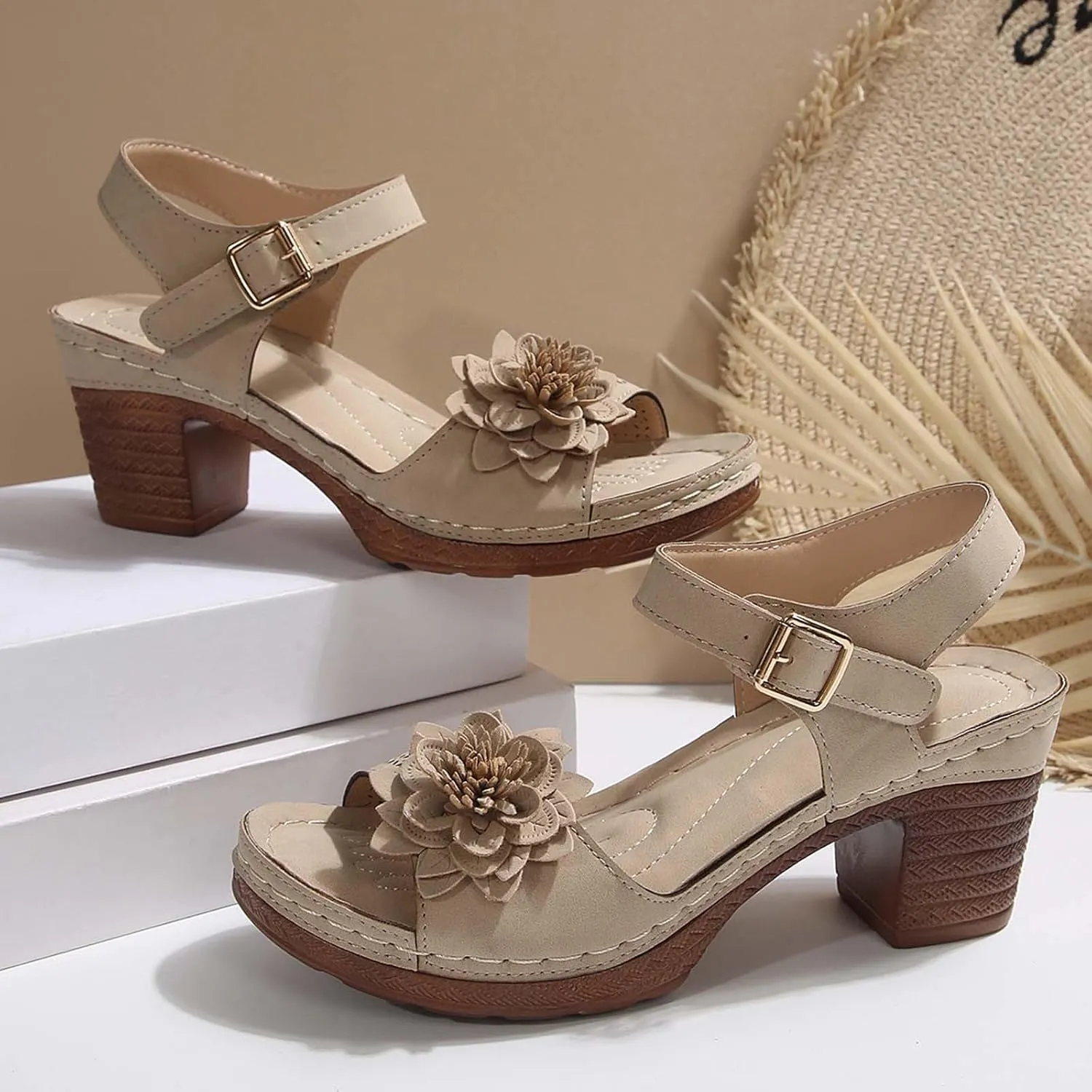 Women Chunky Platform Heels Casual Adjustable Ankle Strap Open Toe Heel Strappy Sandals Party Dressy Shoes Sandals