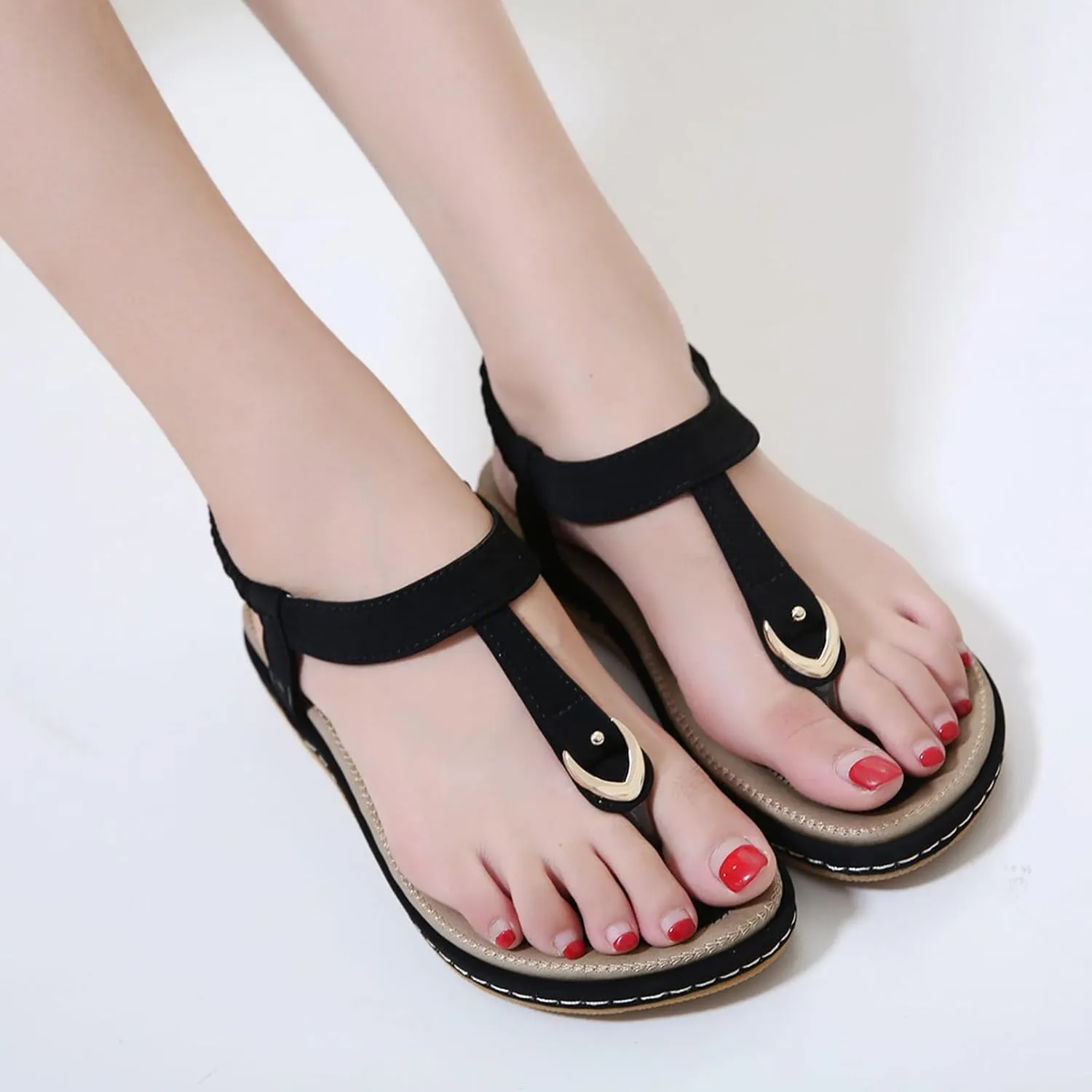 Women Flip Flops Ankle Strap Flat Sandals For Women Casual Beach Cute Thong Flip Flops Shoes Womens Walking Sandals