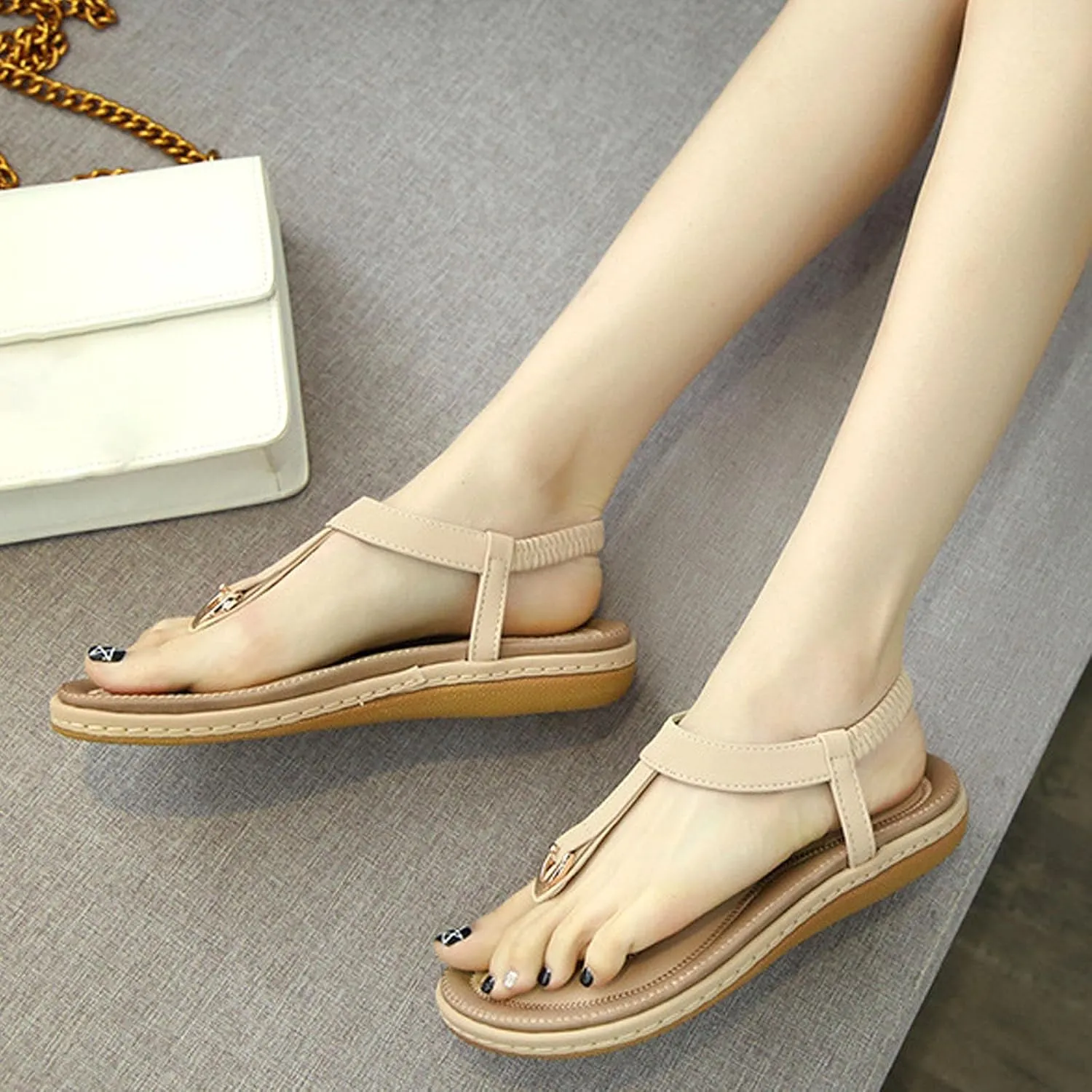 Women Flip Flops Ankle Strap Flat Sandals For Women Casual Beach Cute Thong Flip Flops Shoes Womens Walking Sandals
