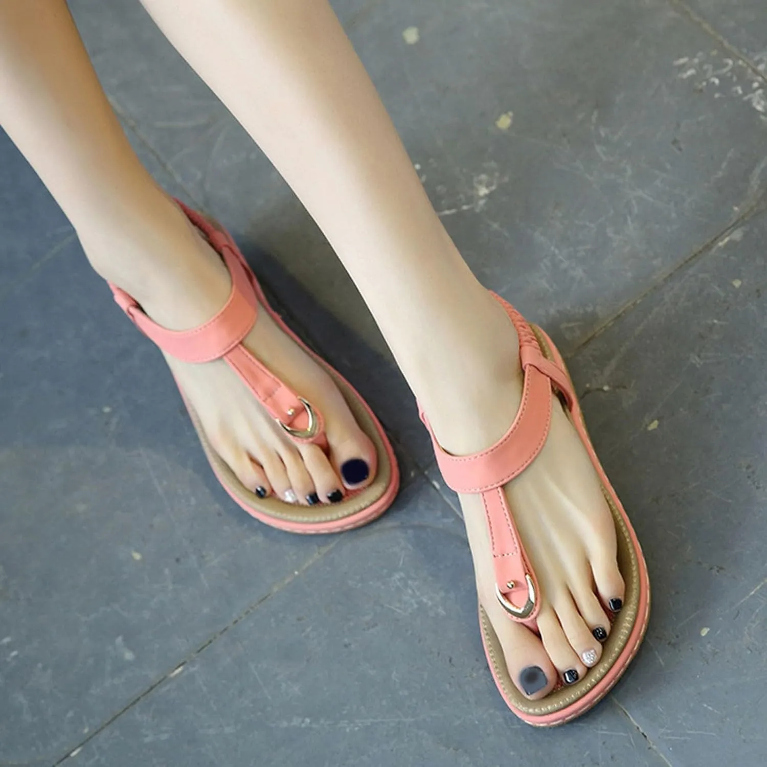 Women Flip Flops Ankle Strap Flat Sandals For Women Casual Beach Cute Thong Flip Flops Shoes Womens Walking Sandals