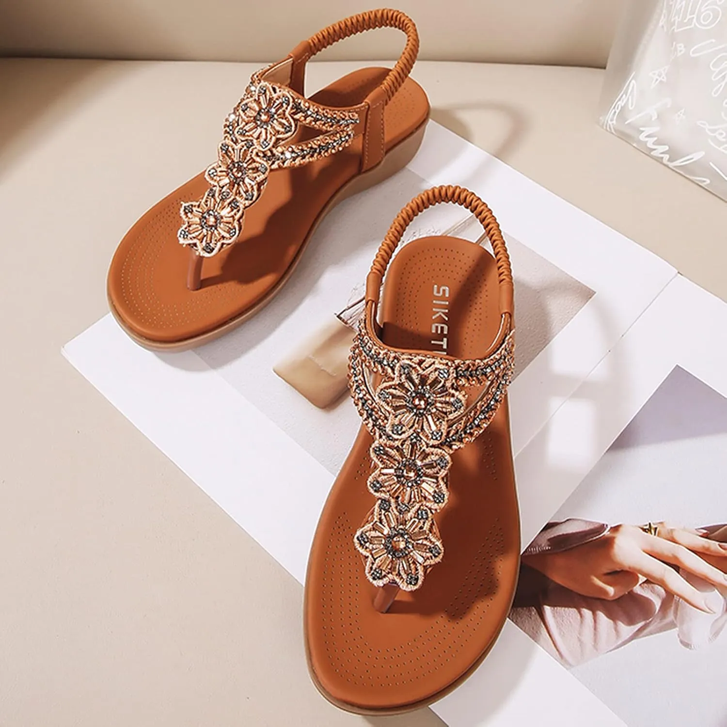 Women Flip Flops Arch Support Slingback Sandals Beach Shoes Ankle Strap Thong Elastic Flat Sandals Flat Sandals