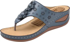 Women Wedge Sandals Flowers Orthopedic Clip Toe Sandals Summer Comfortable Flip Flops with Arch Suppor Casual Shoes