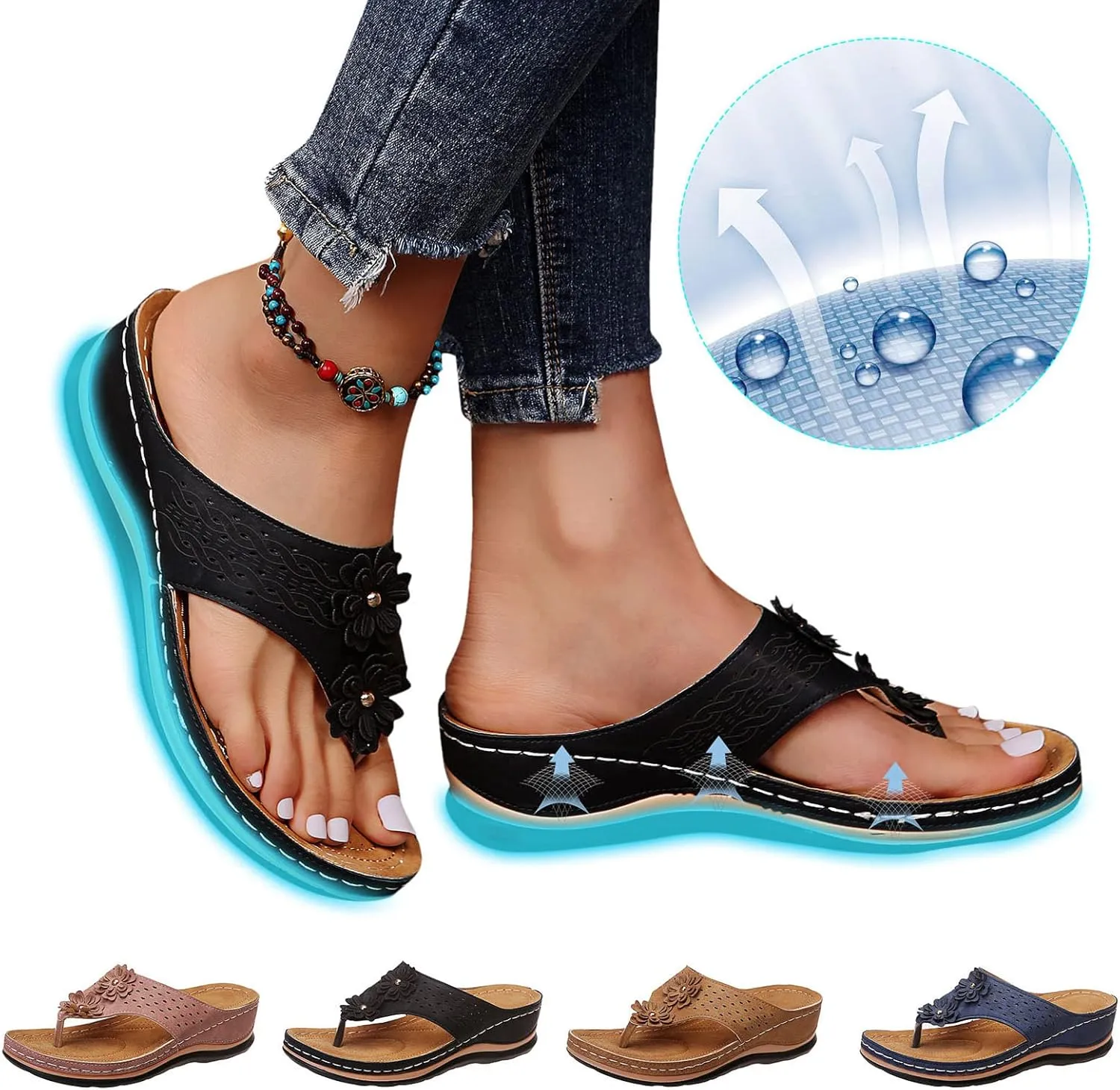 Women Wedge Sandals Orthopedic Clip Toe Orthopedic Sandals with Arch Support Casual Walking Slip on Flip Flops
