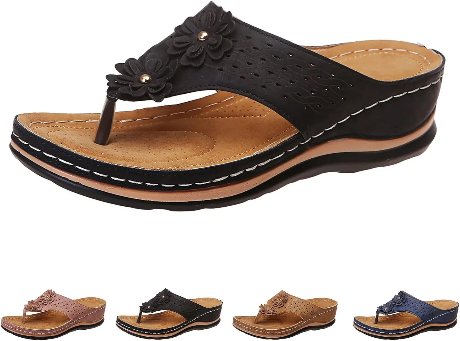 Women Wedge Sandals Orthopedic Clip Toe Orthopedic Sandals with Arch Support Casual Walking Slip on Flip Flops
