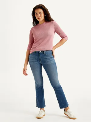 Women's Blue Flared Fit Mid Rise Jeans