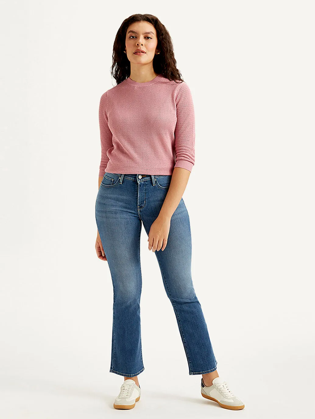 Women's Blue Flared Fit Mid Rise Jeans