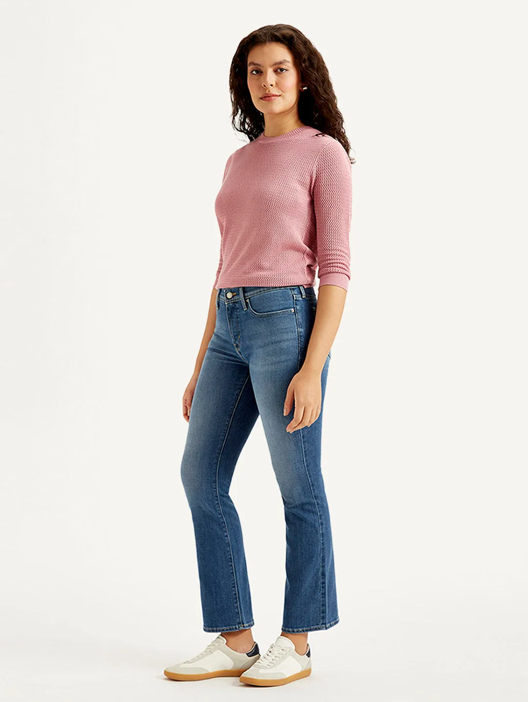 Women's Blue Flared Fit Mid Rise Jeans