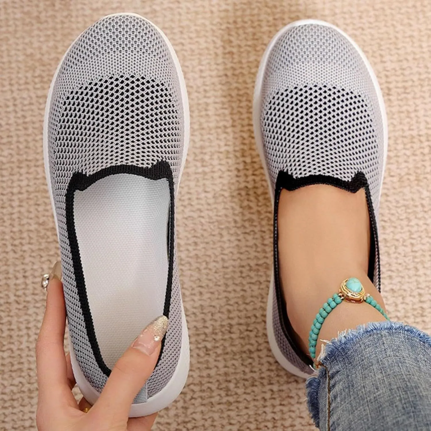 Women's Casual Shoes Comfortable Slip On Footwear Daily Wear Breathable Mesh Design Casual Slip on Tennis Shoes