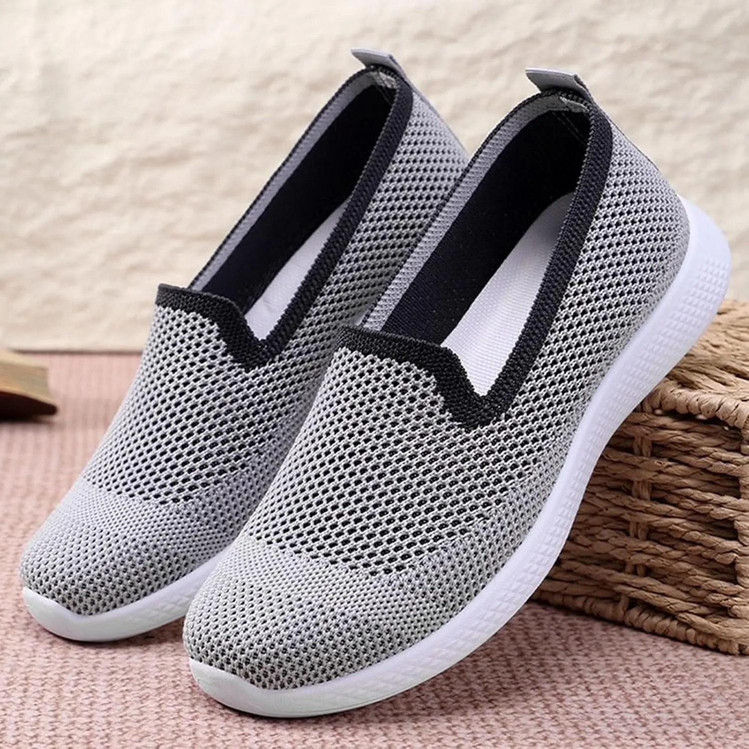 Women's Casual Shoes Comfortable Slip On Footwear Daily Wear Breathable Mesh Design Casual Slip on Tennis Shoes