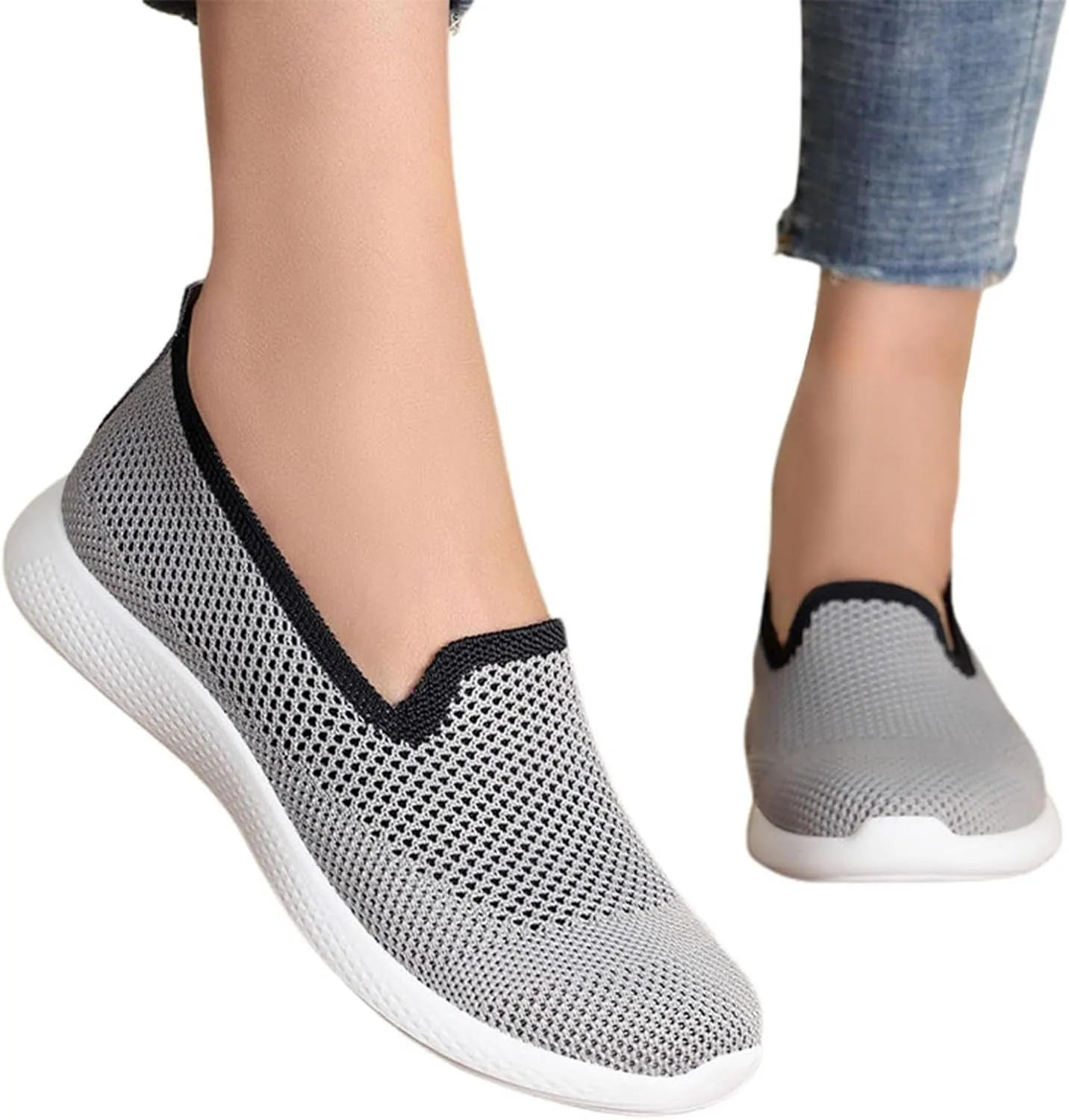 Women's Casual Shoes Comfortable Slip On Footwear Daily Wear Breathable Mesh Design Casual Slip on Tennis Shoes