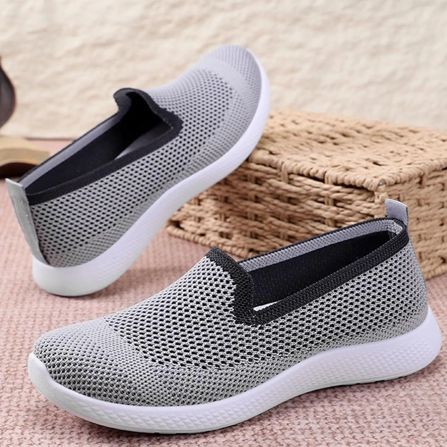 Women's Casual Shoes Comfortable Slip On Footwear Daily Wear Breathable Mesh Design Casual Slip on Tennis Shoes