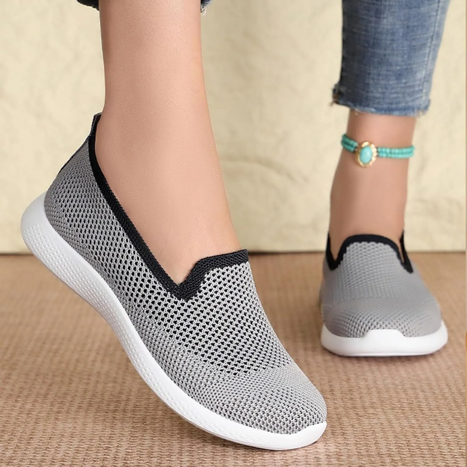 Women's Casual Shoes Comfortable Slip On Footwear Daily Wear Breathable Mesh Design Casual Slip on Tennis Shoes