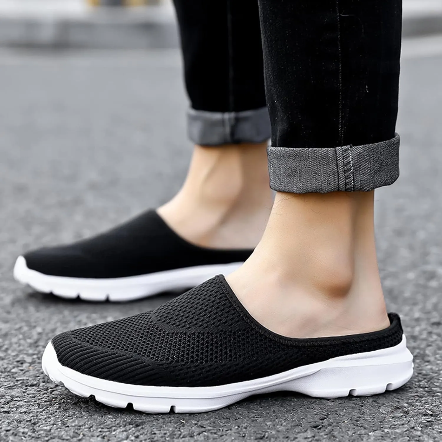 Women's Casual Slip on Half Shoes Breathable Arch Support Walking Mules Shoes Open Back Slip on Flats Non-Slip Sneakers Sandals