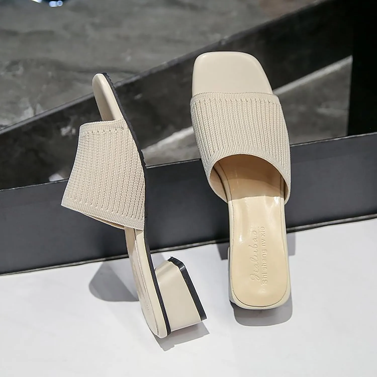 Womens Chunky Heel Slides Square Toe Wide Width Shoes Dressy Slippers for Office Work Mule Sandals Comfortable Trendy Sandals 2025 Lightweight Casual Shoes