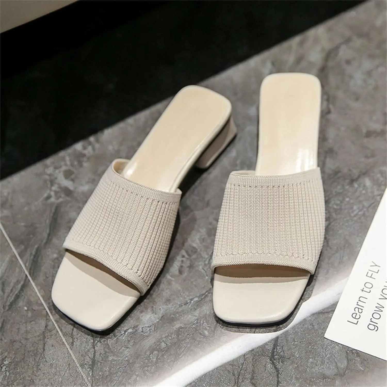 Womens Chunky Heel Slides Square Toe Wide Width Shoes Dressy Slippers for Office Work Mule Sandals Comfortable Trendy Sandals 2025 Lightweight Casual Shoes