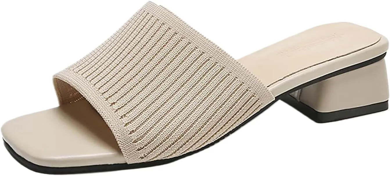 Womens Chunky Heel Slides Square Toe Wide Width Shoes Dressy Slippers for Office Work Mule Sandals Comfortable Trendy Sandals 2025 Lightweight Casual Shoes