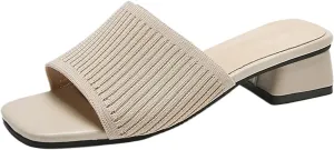 Womens Chunky Heel Slides Square Toe Wide Width Shoes Dressy Slippers for Office Work Mule Sandals Comfortable Trendy Sandals 2025 Lightweight Casual Shoes