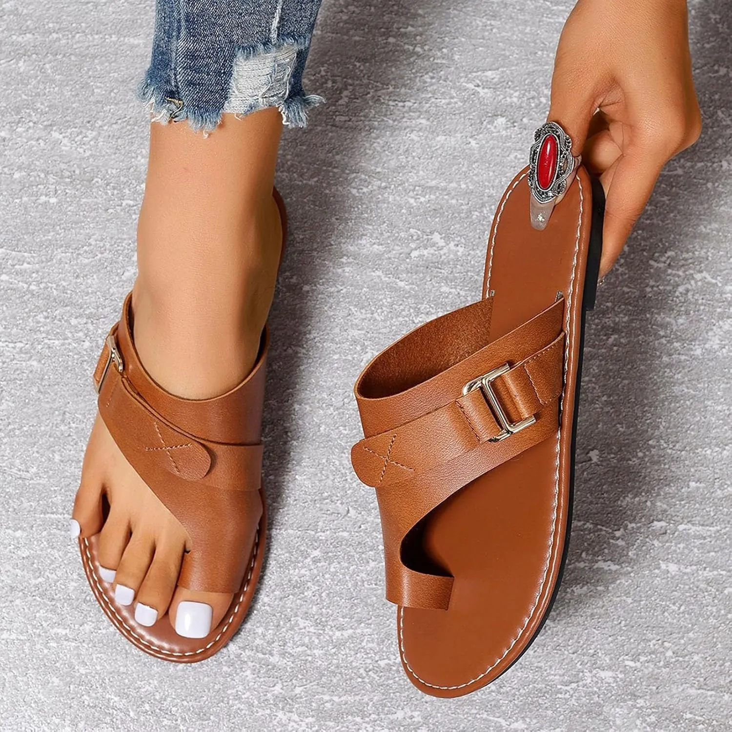Women's Flat Non Slip Sandals Cool Slippers Female Soft Soled Non Slip Breathable Casual Sandals Slim Stretch Sandals