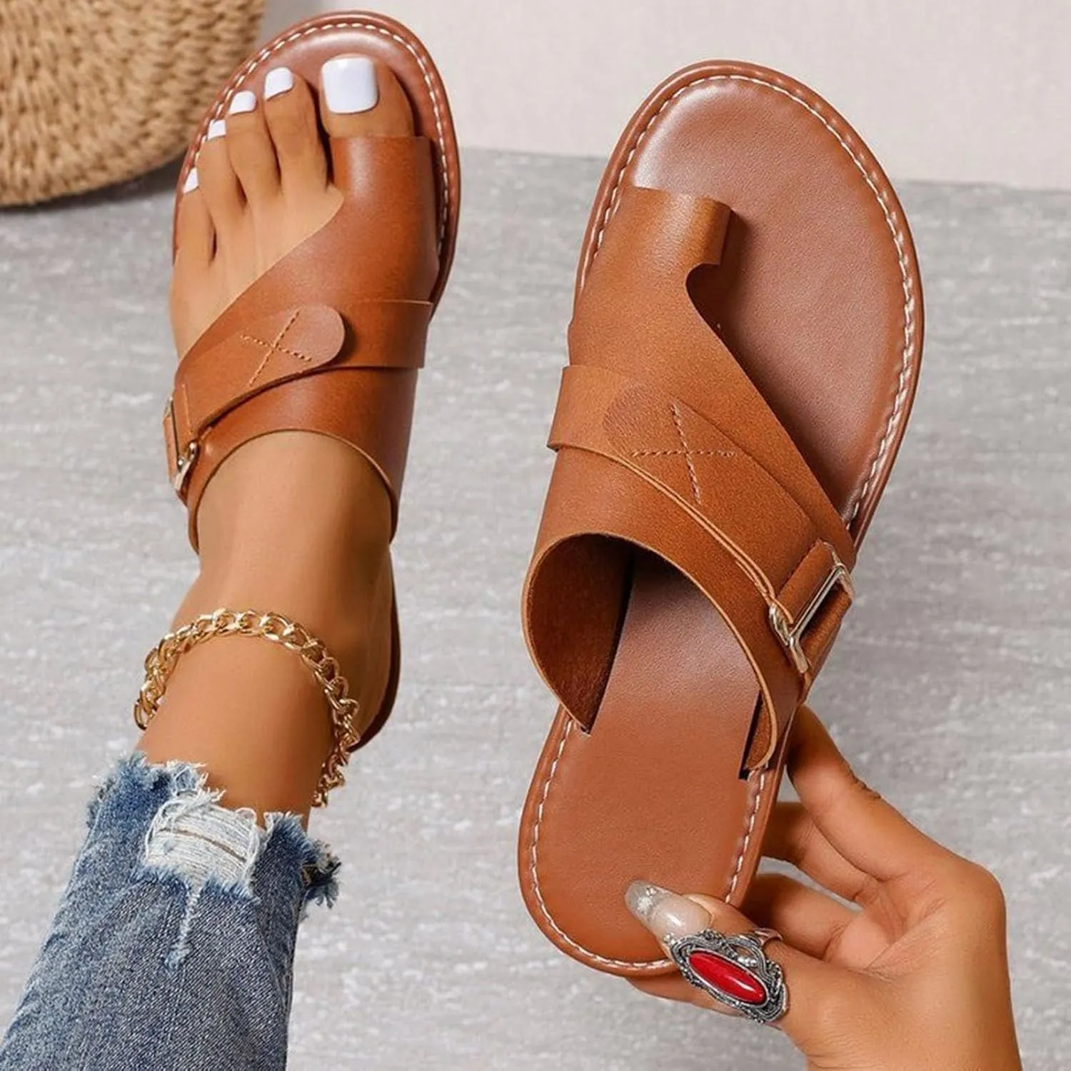 Women's Flat Non Slip Sandals Cool Slippers Female Soft Soled Non Slip Breathable Casual Sandals Slim Stretch Sandals