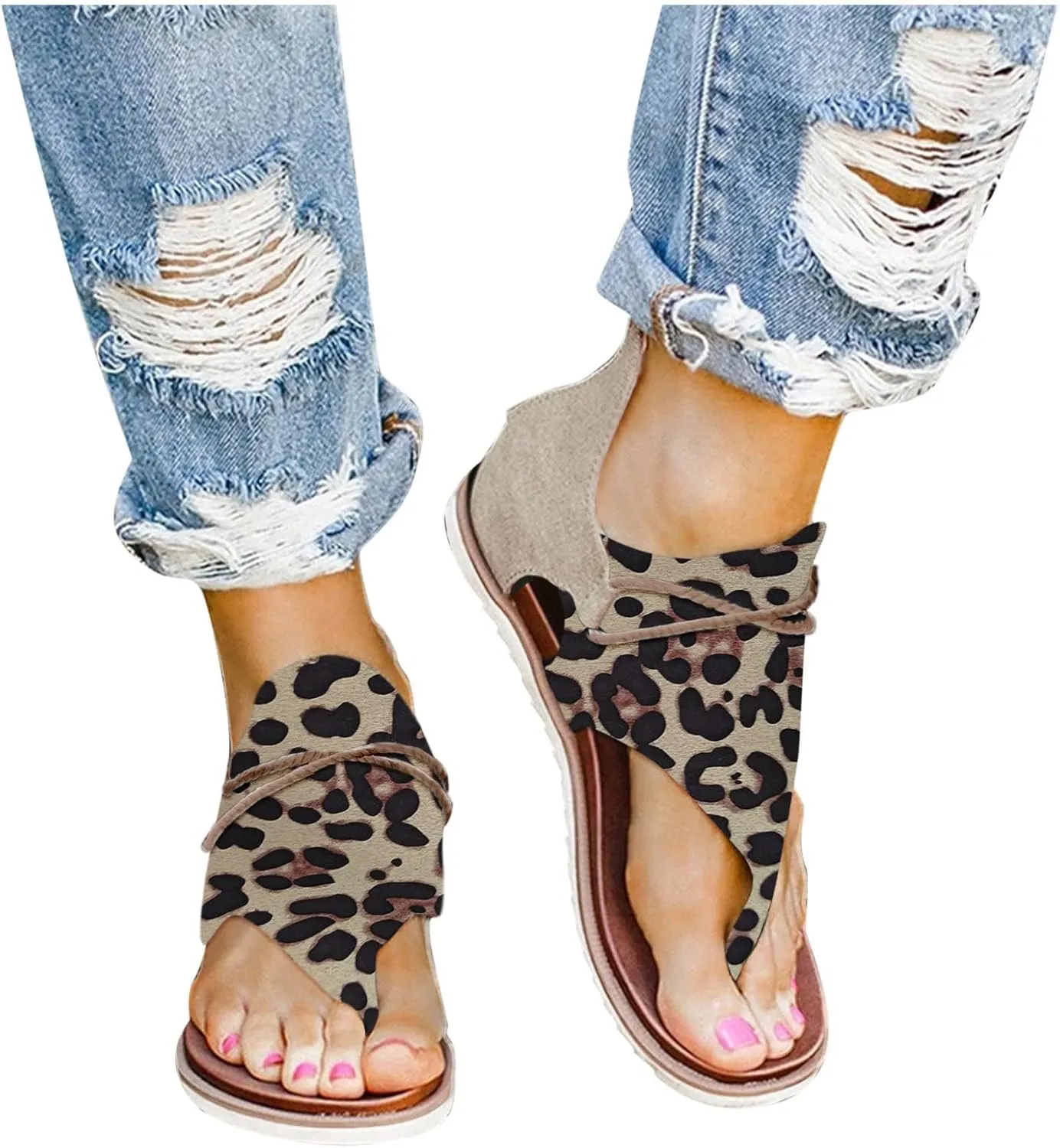 Women's Flat Sandals Ankle Elastic Jeweled Bohemian Flats Gold Sandals for Women Open Toe Slingback Shoes