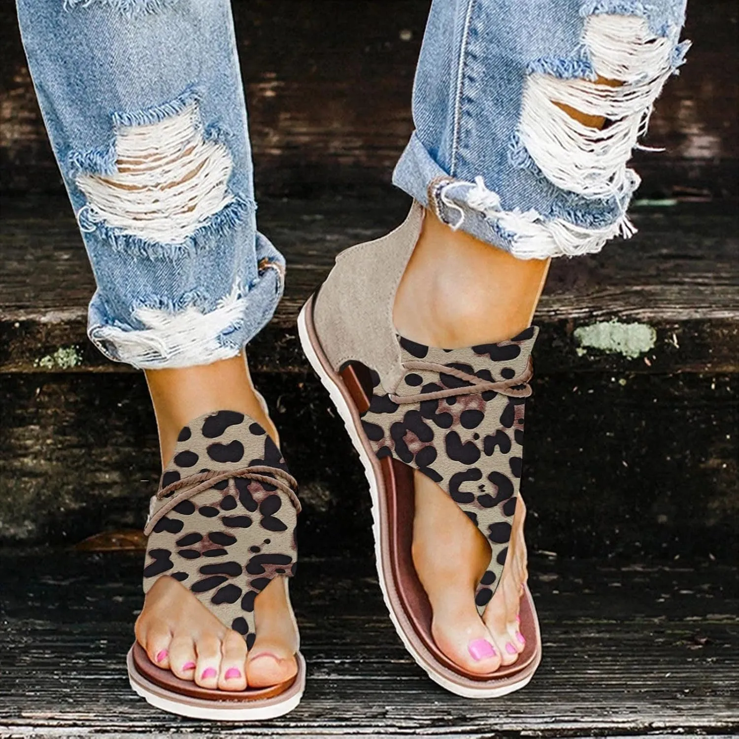 Women's Flat Sandals Ankle Elastic Jeweled Bohemian Flats Gold Sandals for Women Open Toe Slingback Shoes