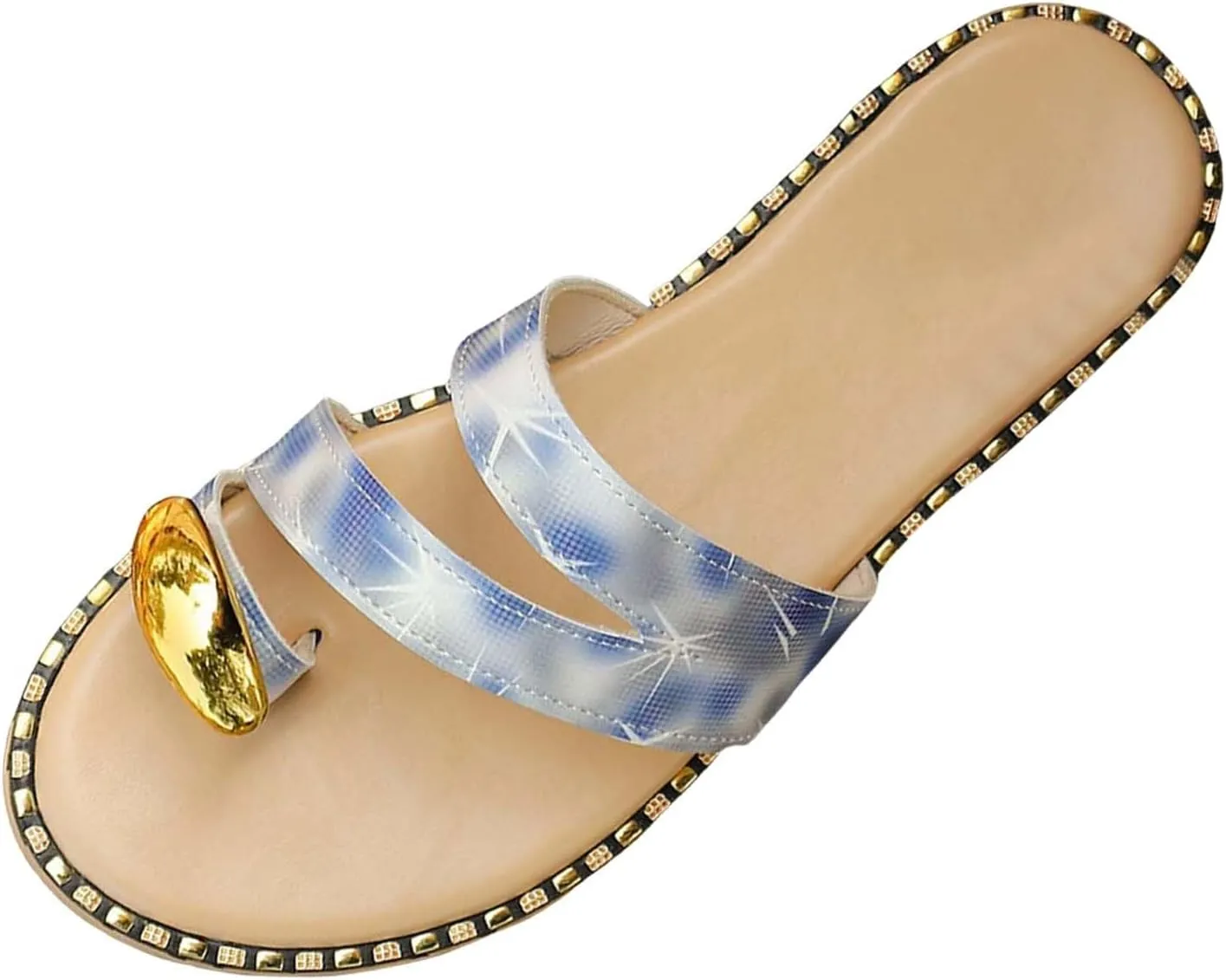 Womens Flat Sandals Comfortable Flip Flops Slide Sandals Summer Beach Shoes With Metal Decoration Born Women